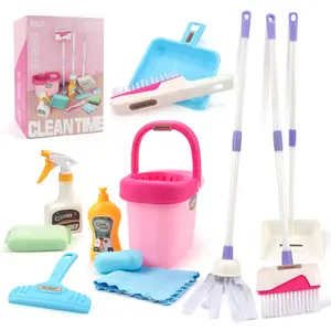 Realistic Life Cleaning Tools Playset, Girl's Housekeeping Mop Broom Water Bucket Set, Pretend Play Toy Kit