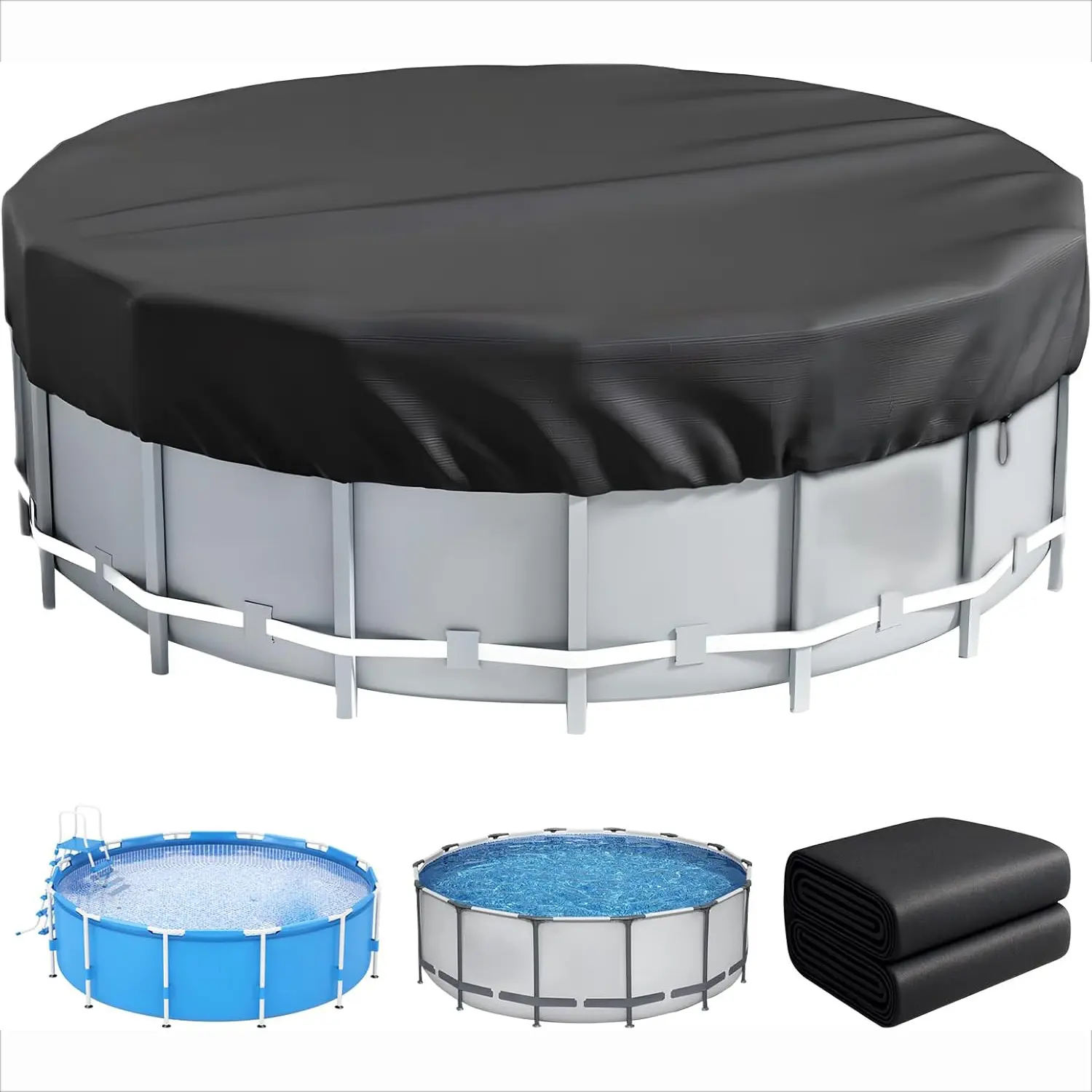 12 Ft Round Pool Cover for Above Ground Pool, Winter Pool Covers with Accessories, Premium Cold- and UV-Resistant Solar Cover