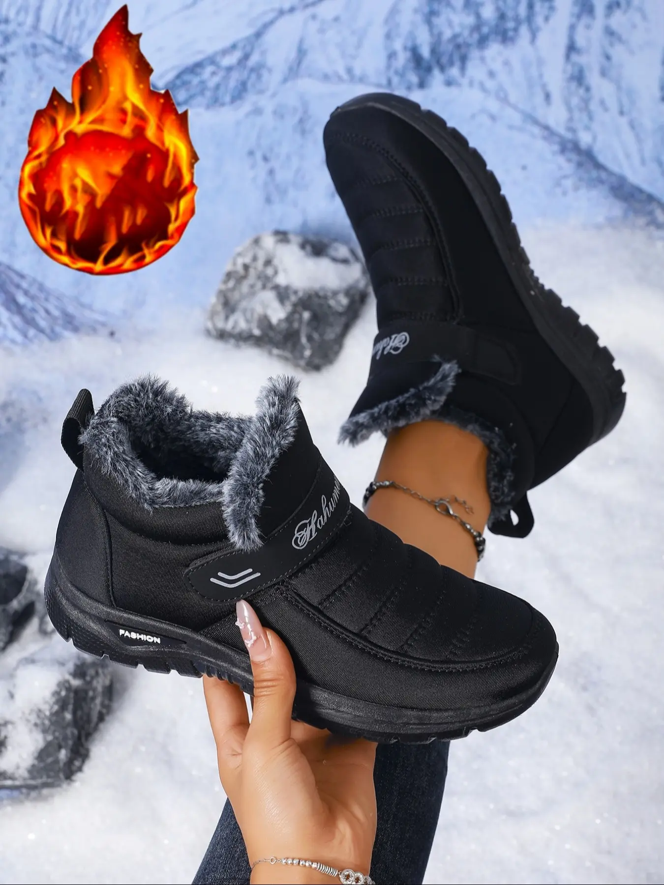 New women's trendy mid-calf snow boots, Fashionable boots, thick-soled Rubber comfortable cold-resistant warm plush boots for winter, suitable for outdoor walking outfits, perfect for various casual occasions, a must-have for gifting