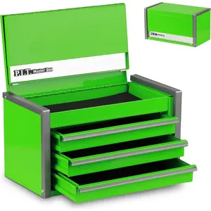 Mini Green Tool Box, 3 Drawer Stackable Tool Box with Tab Locking, Green Top Chest with Liner for and Organizers, Home DIY