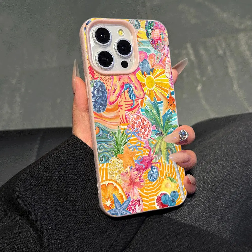 Pink Faux Leather Smartphone Casing with Colorful Pattern & Anti-Dust Design, High-End Handheld Cellphone Devices Case for iPhone Series (1 Piece)