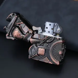 Yaesina fancy Pocket Lighter metal kerosene lighter in The Shape of a Motorcycle, fantasy steel wheel lighter Made from Solid Zinc Alloy for Lighting, retro kerosene lighter flip top litter side wheel kerosene lighter (Kerosene Not Included)