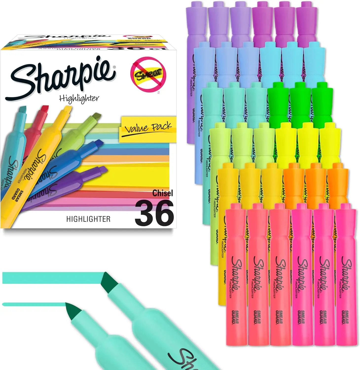 Sharpie Tank Highlighters Value Pack - Chisel Tip, 12 Multicolor Assorted Fashion Colors (Including Cherry, Iris, Turquoise, Sapphire), Wide Barrel, Quick-Drying Bright Ink, Office Stationery Writing Tool