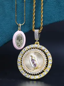 Religious Virgin Mary & Zirconia Design Pendant Necklace, Stainless Steel Twist Chain Pendant Necklace, Fashion Jewelry Accessories for Women & Men, Goddess Necklace