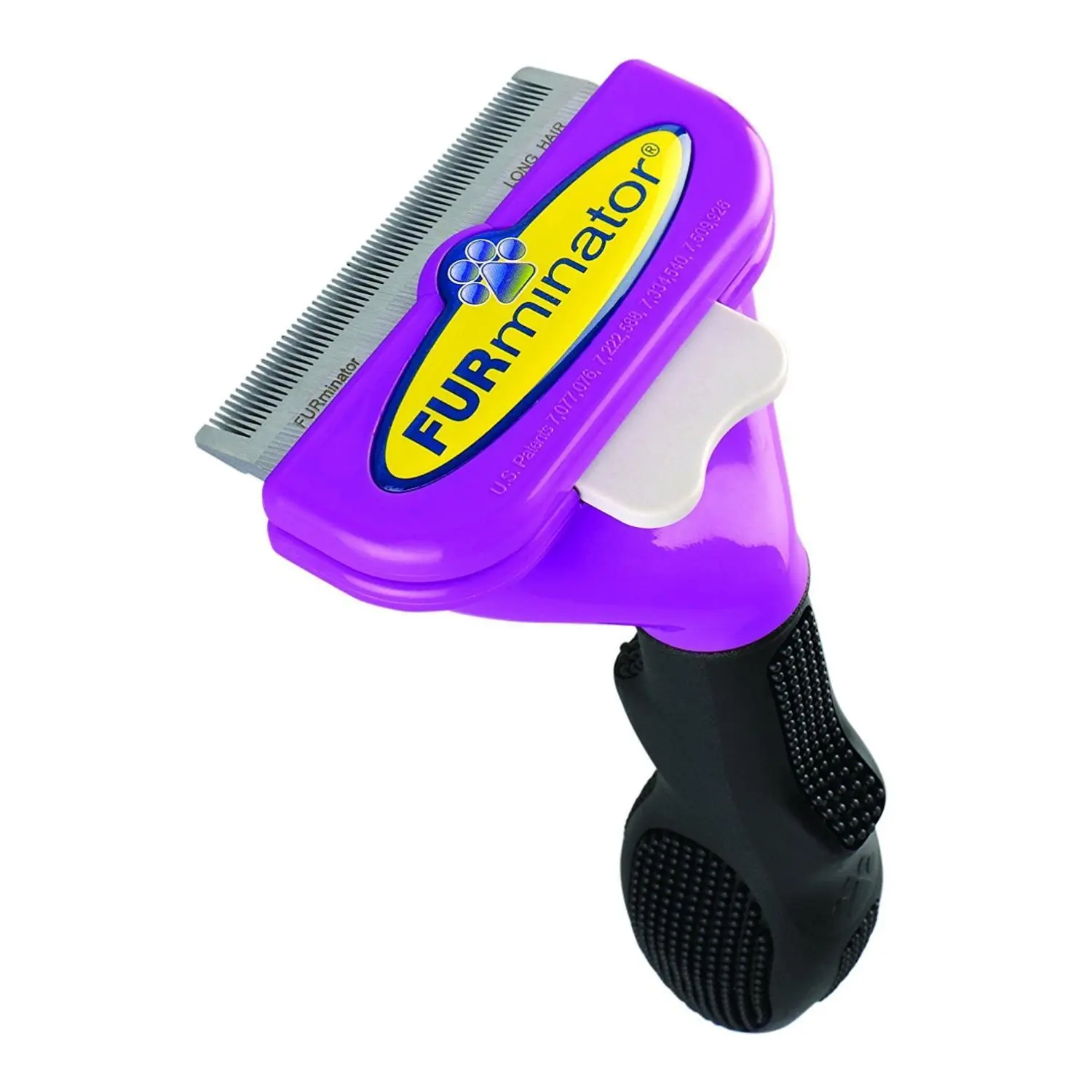 FURminator 10730 Long Hair Deshedding Brush for Large Cats - Stainless Steel Metal Patented Edge Fur Removal Tool, Professional Pet Grooming Accessory with Clean Functionality, All Seasons Hairball Reducing Kit