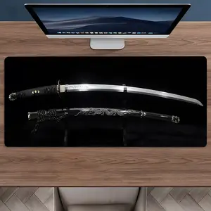 Cool Samurai Sword Boy Essential Large Gaming Mouse Pad, Gaming Desk Accessory, Desktop Accessories, Aesthetic Desktop Protective Pad, Washable Rubber Pad Non-Slip Lock Edge Multi-Size Mouse Pad Suitable For Home Office, Good Gift for Family and Friends