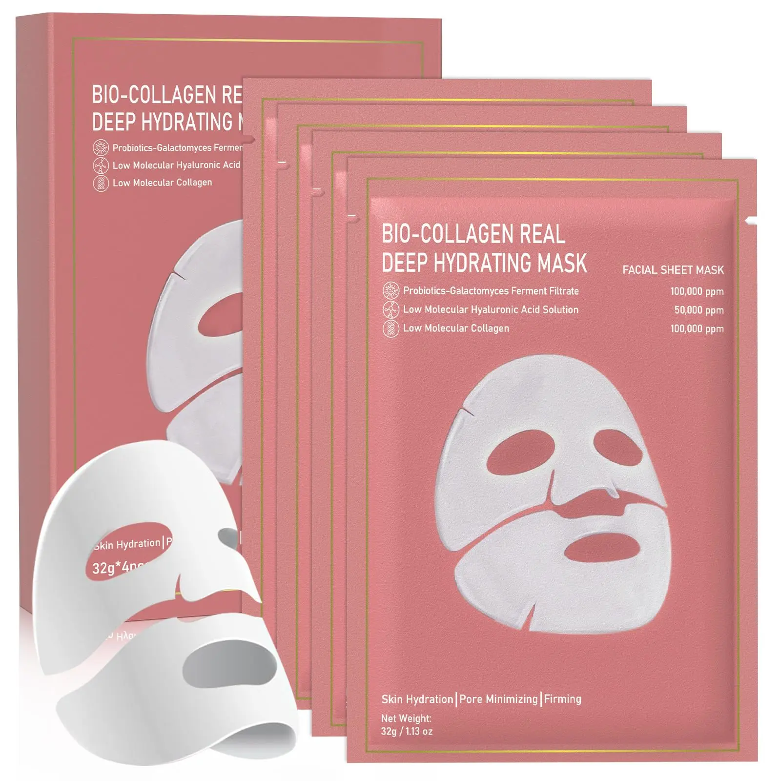 4-Pack Bio-Collagen Real Deep Hydration Overnight 32-gr Face Mask Intensive Moisturizing & Firming Collagen Mask For All Skin Types
