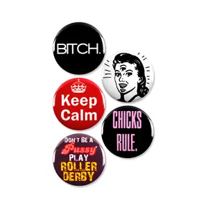 5 Pack - Crazy Roller Derby Pinback Buttons - 2.25 Inch