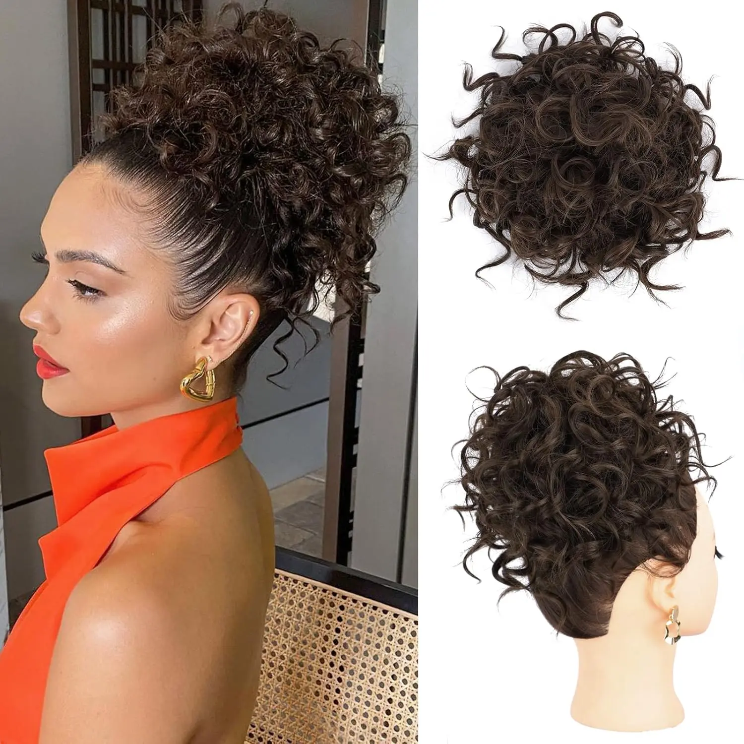 Messy Bun Hair piece for Women, Elastic Drawstring Loose Wave Curly Scrunchies Ponytail Extension, Synthetic Hair Extensions Hair Bun for Women Daily Use(Dark Chocolate Brown) Wavy Synthetic Hair Synthetic Clip In