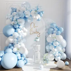 Blue Balloon Arch Kit, 127Pcs Balloon Arch Kit Include Pearl Blue Macaron Light blue White Clear Balloons for Bridal Shower Baby Shower Birthday Wedding Decorations