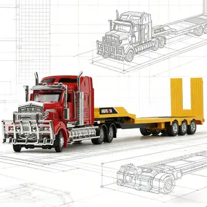 1:50 Yellow Alloy American Flatbed Trailer Model Toy, Alloy Trailer Truck, Construction Vehicle with Trailer, Authentic Engineering Replica for Collection Display & Decoration Toy, Ideal Christmas Birthday Gift for Men & Boys Collectors