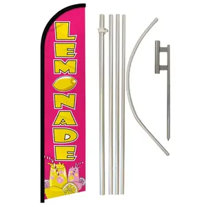 Lemonade Windless Banner Flag & Pole Kit 11.5ft x 2.5ft Super-Knitted Polyester 5-Piece Aluminium Pole Ground Spike Party Decoration Supplies, Party Decorations Banners, Yard Sign Banner