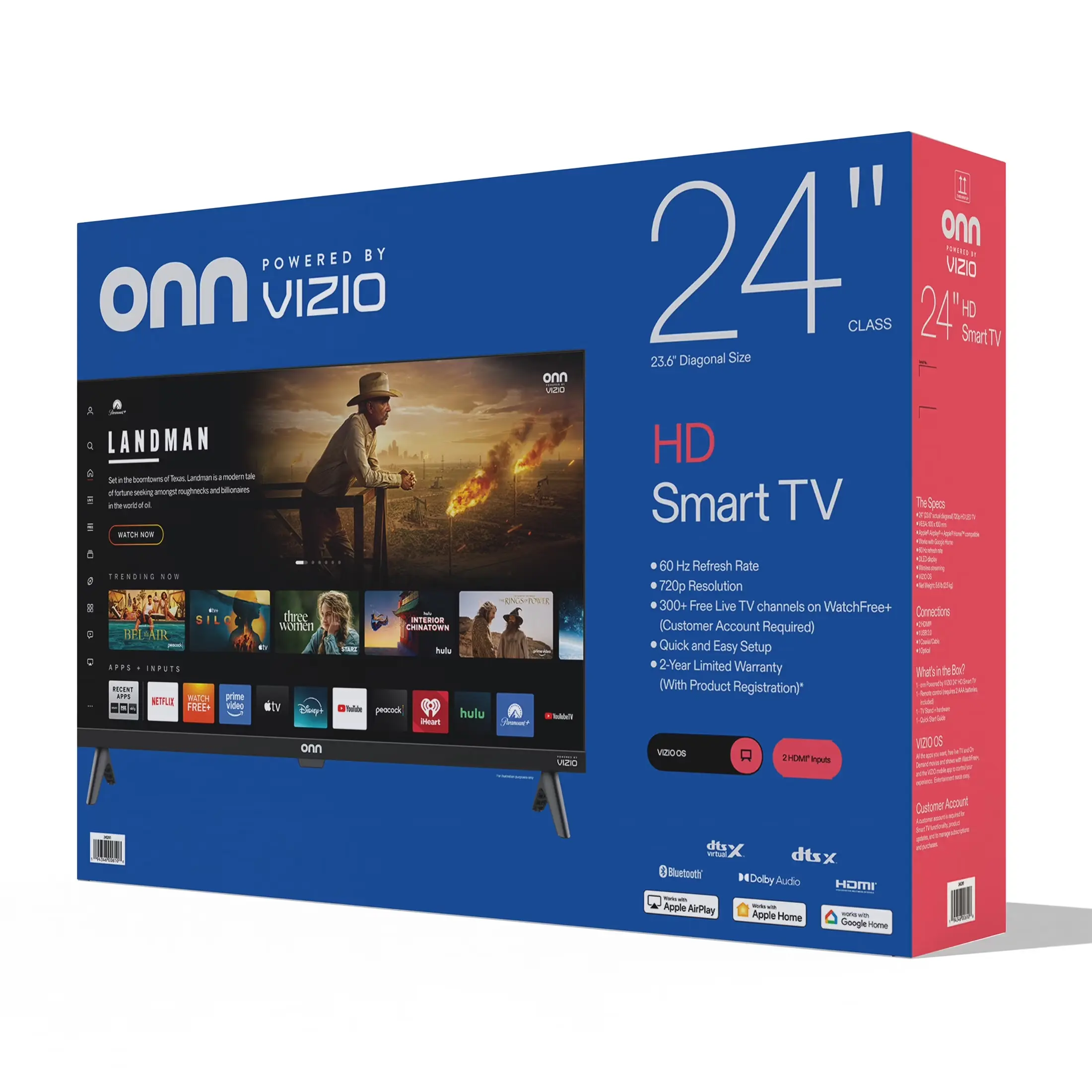 Onn Smart TV 24" Class 720P HD Smart Television - Powered by VIZIO OS, includes desired apps, free live TV via WatchFree+, on-demand movies/shows, and VIZIO mobile app for remote control