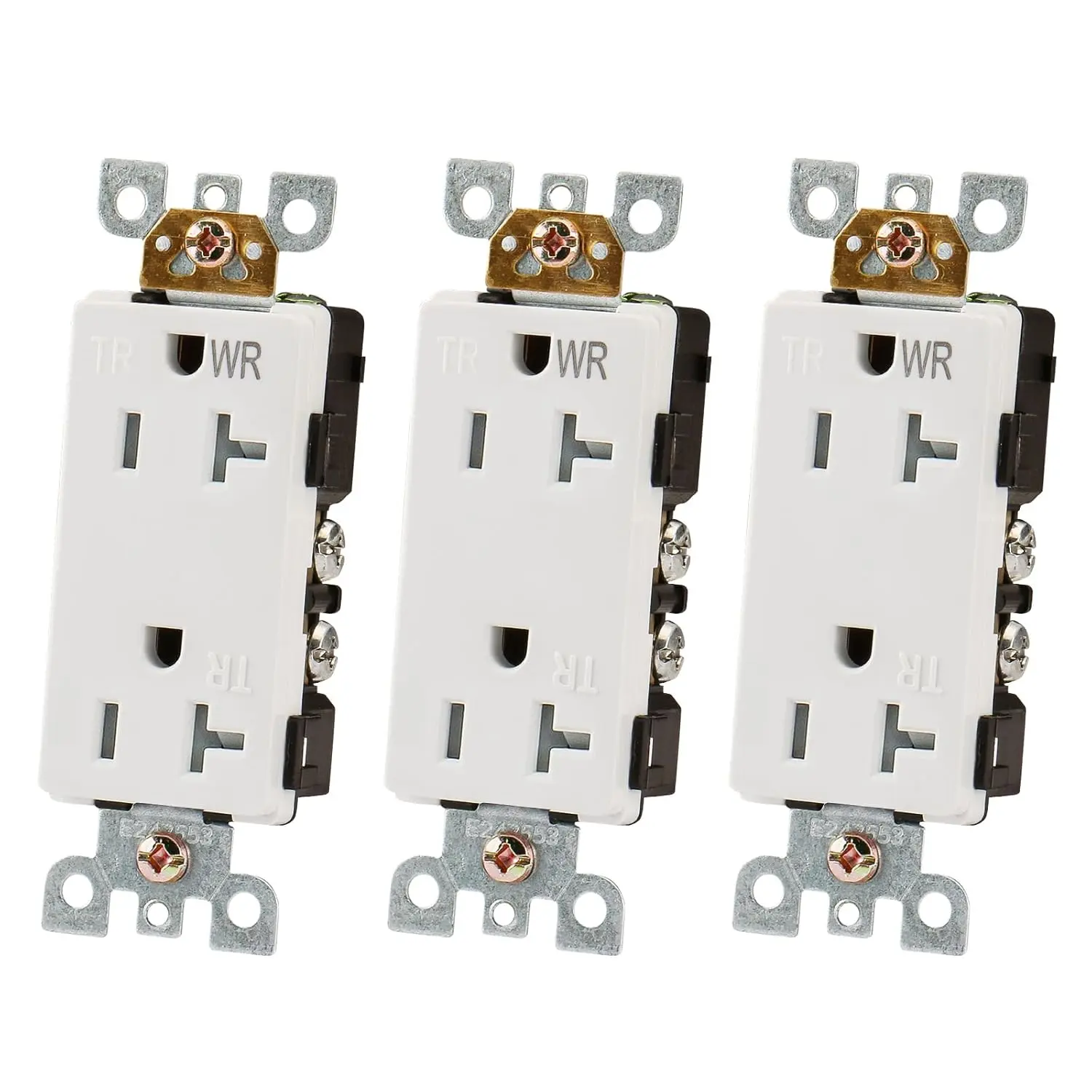3-Pack Stylish Decorative White Wall Socket - NEMA 5-20R, 20A 125V, Weather/Water-Resistant, Tamper-Resistant, High-Impact Thermoplastic Polycarbonate, Side-Wire, UL Listed Outdoor Electrical Receptacle for Gardening, Dual-Hole Convenience, Landscaping
