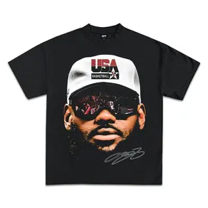 (Sale Of Up To 50%) Lebron James USA Basketball Vintage Graphic Tee, Menswear Crew Neck Rap Streetwear T-Shirt, Unisex Casual Regular Fit Cotton Tops, Good Vintage Hip-Hop Bold Retro Apparel, Men Round Neck Y2K Basketball Graphic Tees