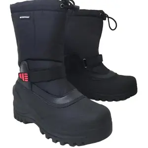 Men's Winter Boots Nylon Insulated Waterproof Thermolite Ski Snow Boots Round Toe 10" Black Sizes 6-14 Hook-and-Loop Strap Bungee Closure