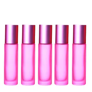 10ml Frosted Bottles with Steel Roller - Pink 5Pcs Glass Matte