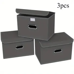 3pcs Moving Storage Bins, Closet Organizers Fabric Storage Bins With Lids Collapsible Cube Storage Organizer Basket With Handles, Storage Boxes for Clothes Storage Chest, Office Storage, Folding Storage Boxes