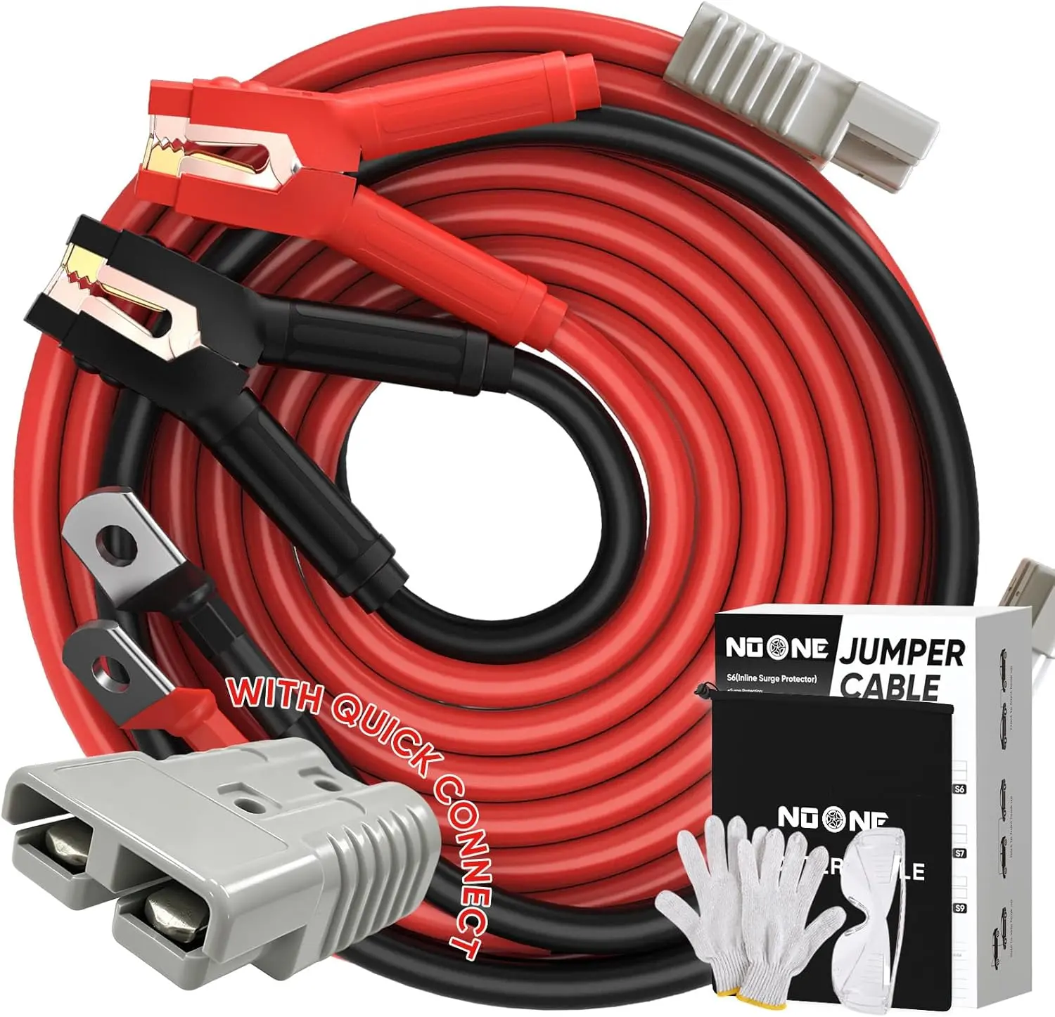 0 Gauge 30 FT Heavy Duty Jumper Cables 1000Amp Quick Connect Automotive Booster Jumper Cables for Car, SUV and Truck Battery Jumper Cables Kit with Gloves, Goggles in Carry Bag