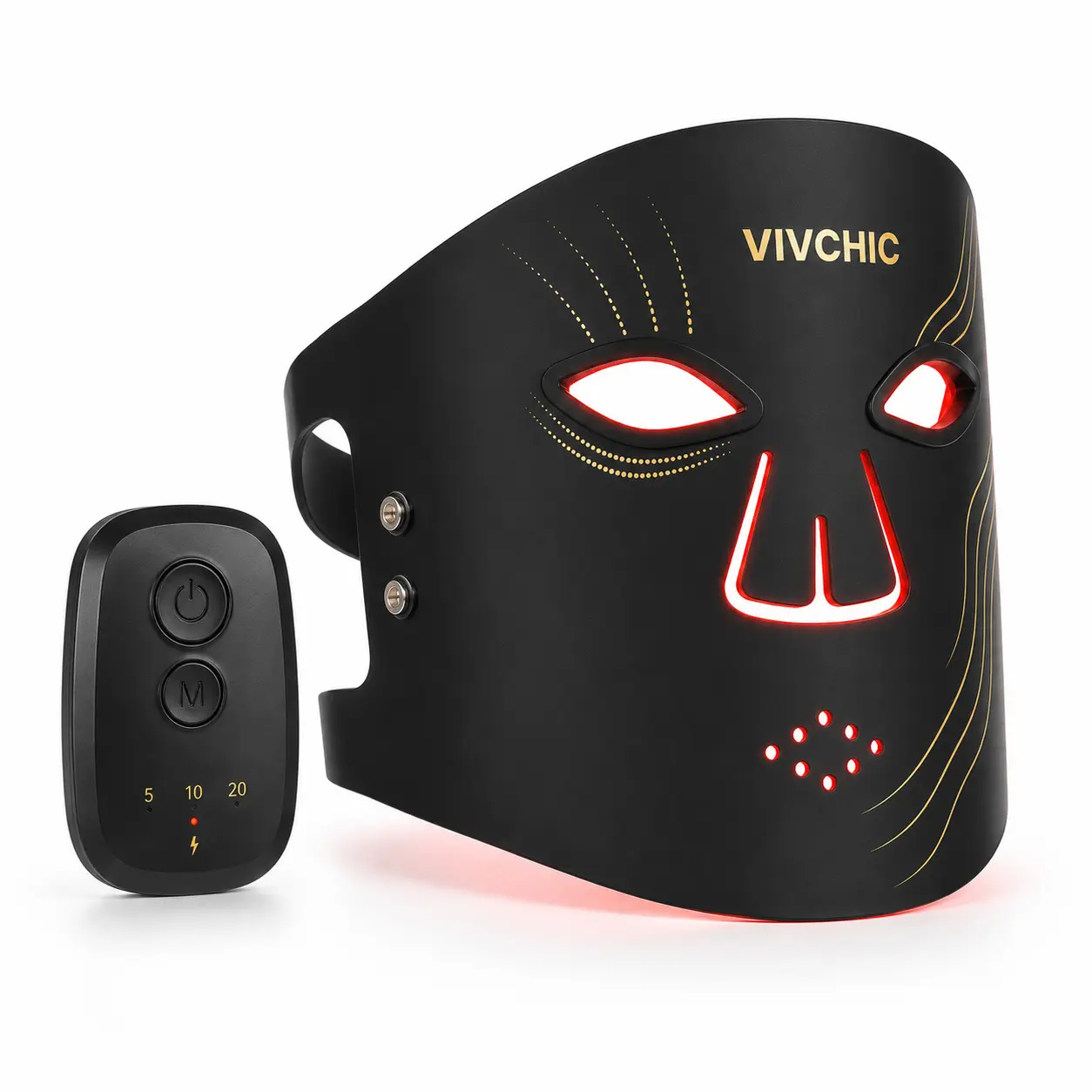 VIVCHIC Red Light Therapy Mask for Face, 4 Modes, 336 LEDs, 850nm NIR, Strap-Free, Wireless Controller, Black