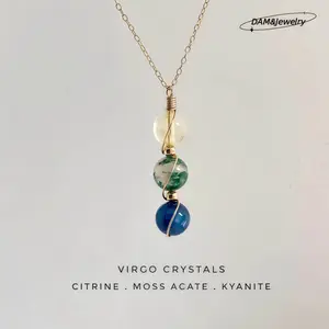 Handmade Zodiac Gold Plated Natural Crystal Necklace | Birthstone Healing Reiki Jewelry | Perfect Gift for Women