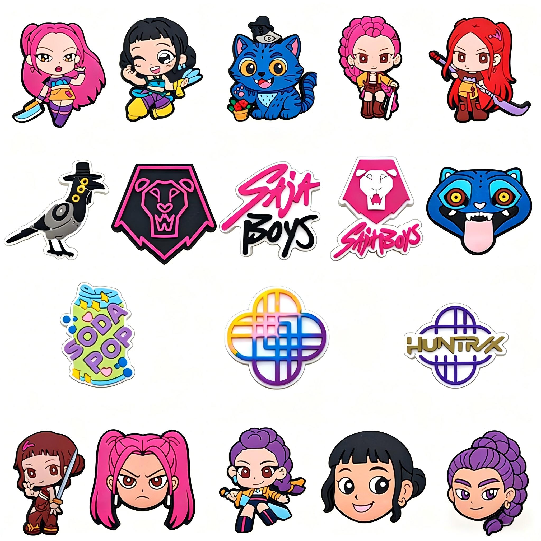 Unisex K-POP Shoe Charms — 18-Piece PVC Cartoon Soft-Rubber Shoe Accessory Set; Cute Shoe Buckles Suitable for All Ages