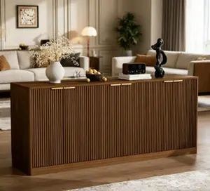 Modern Wavy Sideboard - 6-Door Curved Contour Storage Cabinet, Ideal for Living Room, Kitchen