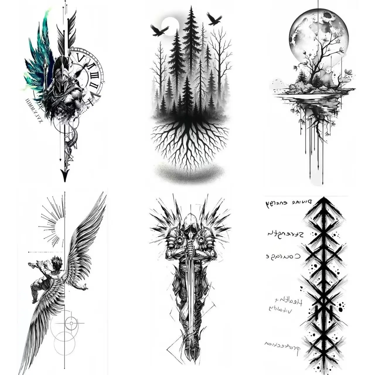 BAGHPBM Temporary Tattoos,Set of 6 Realistic Tattoo Stickers for Arms, Thighs, and Back – Long-Lasting, Waterproof Temporary Tattoos