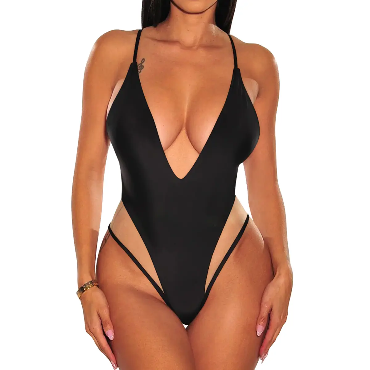 Aprilake Women’s Sexy Spaghetti Adjustable Strap Deep V Neck Backless See-through Mesh Swimsuit
