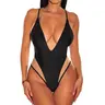 Aprilake Women’s Sexy Spaghetti Adjustable Strap Deep V Neck Backless See-through Mesh Swimsuit