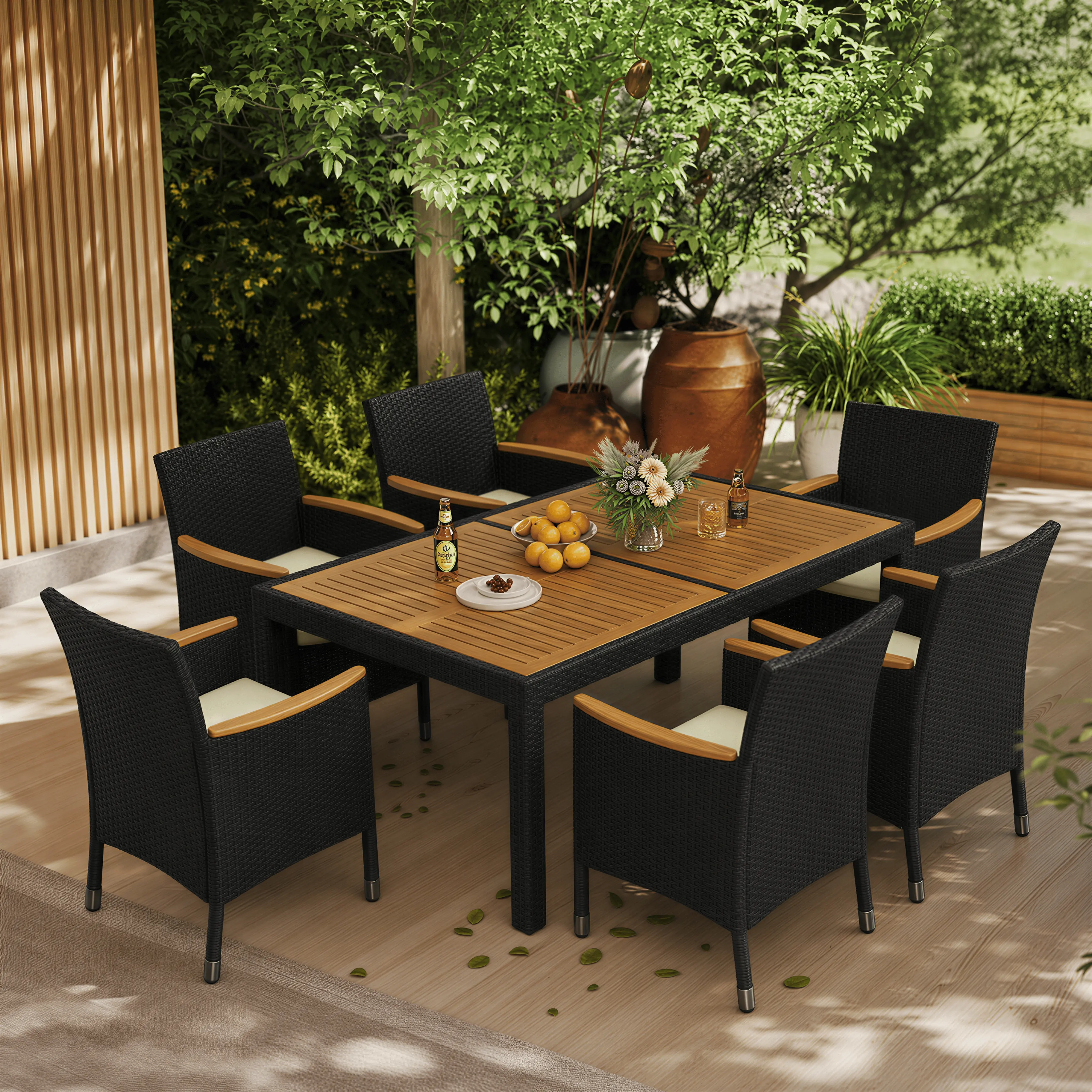 【3 Packages】Costoffs 7-Piece Outdoor Dining Set, Wooden Table & 6 Rattan Chairs (300lb Capacity) for Patio & Backyard,summerwins,home decor,camping essentials