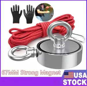 1300 LBS Strong Fishing Magnet Kit Double-Sided Neodymium iron boron magnet Pull Force And Rope Carabiner  For Magnetic Fishing, Treasure Hunting And Metal Item Retrieval