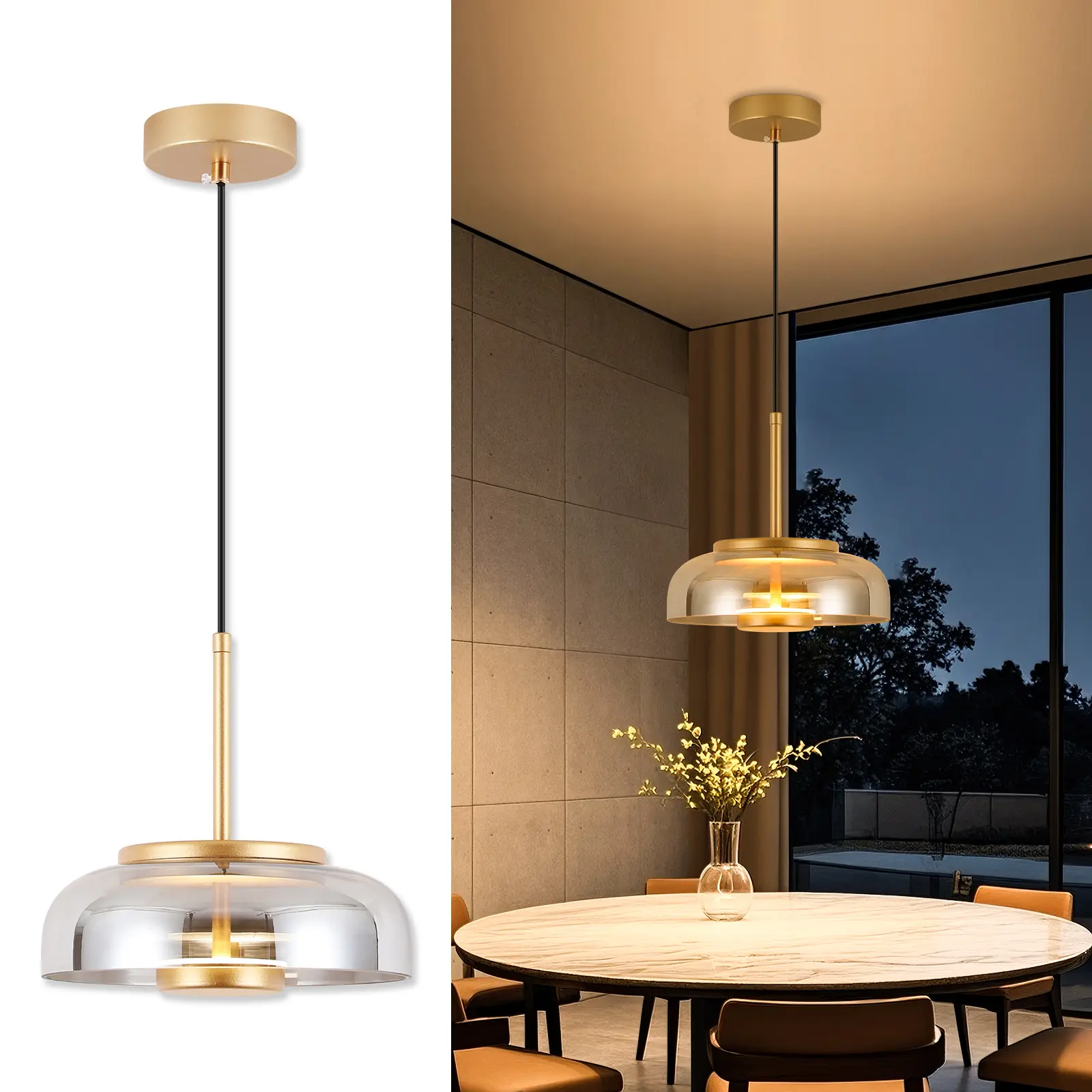 Modern LED Chandelier - Dimmable Pendant Light Fixture, Height Adjustable Ceiling Light for Dining Room, Kitchen Island, Living Room, Bedroom, Foyer