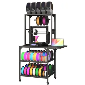 Mobile 3D Printer Workstation - T-Shaped Filament Rack & Locking Casters (Studio/Home)