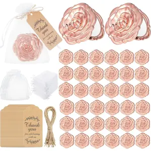 36 Set Rose Compact Mirrors Bulk Wedding Favors Including Rose Shape Mirrors and Thank You Tags Jute Twine with White Organza Bag for  Wedding Party Guests Souvenir Gift(Rose Gold)