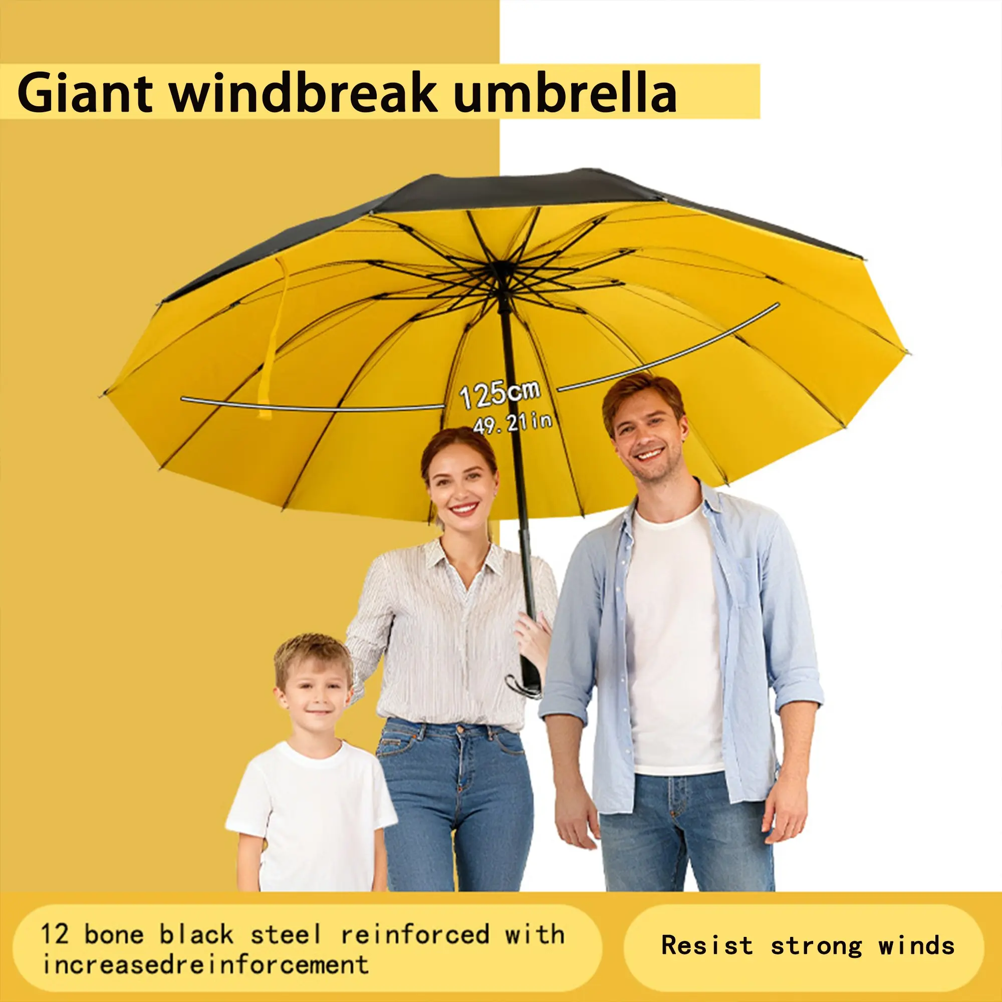 Extra Large Heavy-Duty Three-Person Manual Folding Umbrella - 12-Rib Reinforced Frame Design, Thick Material, Unisex Folding Black, Sturdy Support, Windproof Umbrella, High-Quality Umbrella