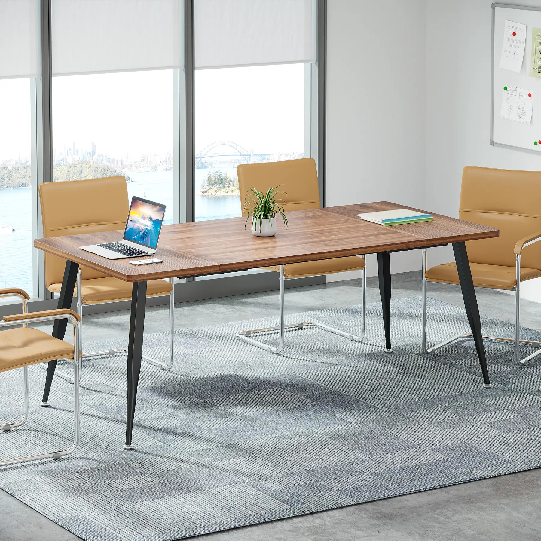 Tribesigns Conference Table for 6-8, Rectangular Modern Meeting Tables with Metal Legs