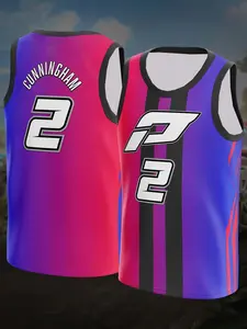 Detroit Cade Cunningham #2 City Edition Gradient Pink Purple Basketball Jersey Breathable Mesh Sleeveless Athletic Tank Top for Fans Cunningham Supporters & Collectors Outdoor sports basketball jersey