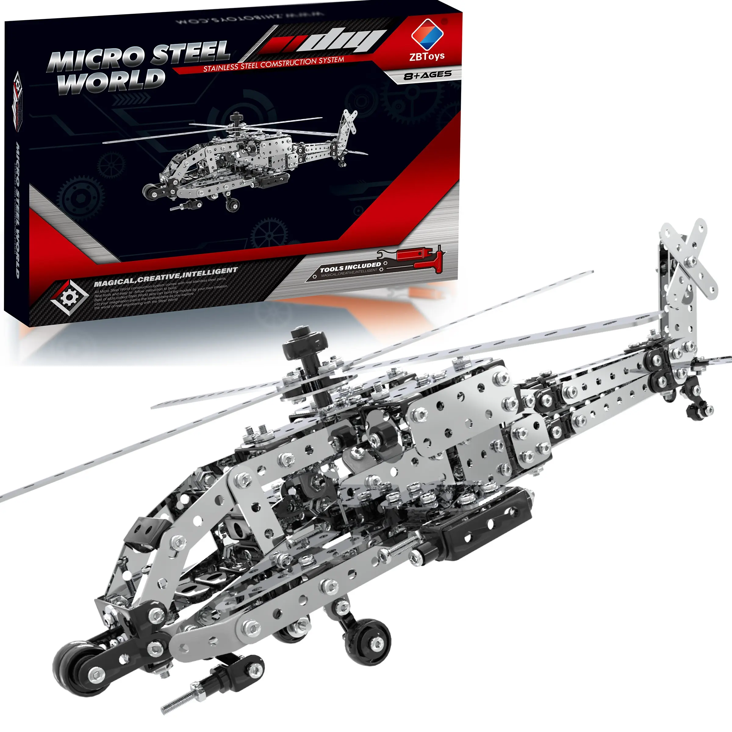 567pcs Metal Self-Assembly Helicopter Building Toy, Stem Construction Set, DIY Engineering Model, Model Kit, Model Building Kits, Suitable for Kids Aged 8+, Enhances Hand-Eye Coordination, Stem Education Game