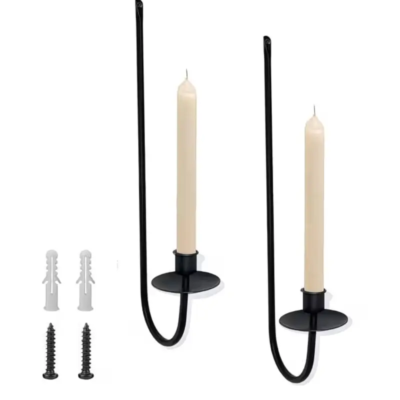 Metal Wall Candle Sconce Holder Set of 2 Wall Mount Candle Holder Pillar Holder Black Modern Wall Candle Sconces Hanging for Living Room Farmhouse Fireplace Wedding campingessentials