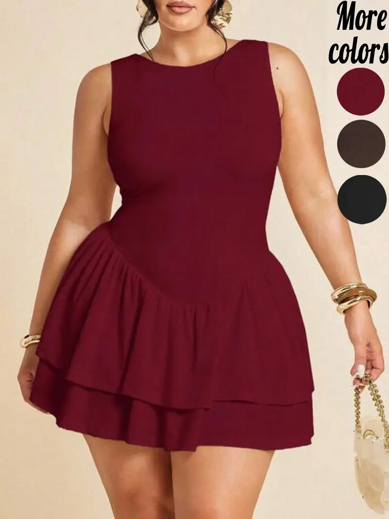 burgundy dress plus size short - TikTok Shop