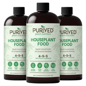 3 PACK - Purived Houseplant Food 16oz Liquid Concentrate for Potted Indoor Houseplants Made in USA Easy to Use Fertilizer