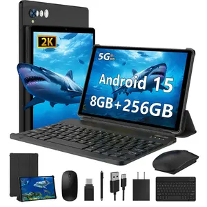 POWMUS Android 15 Tablet PC, Octa-Core Processor, 256GB ROM (1TB Expandable), 10.4-Inch 2K HD IPS Display, Widevine L1, 8000mAh Battery, Tablet Bundle with Bluetooth Keyboard, Mouse & Protective Case, Ideal for Streaming, Study, Gaming, Reading & Office