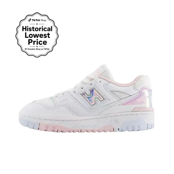 NEW BALANCE 550 Women's & Youth Low-Top Casual - Stylish White Leather Court Design with Rose Sugar Accents for Daily Comfort, Lowtop Casual Sneaker, White Athletic Sneaker, Walking Shoes, Sports Shoes, Fashionable Versatile Sneakers, Stylish Sneaker