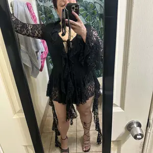 Women's Fashion Y2K Lace Bow Tie Flounce Sleeve Dress, Trendy Comfortable Long Sleeve, Stylish Ladies' Clothing