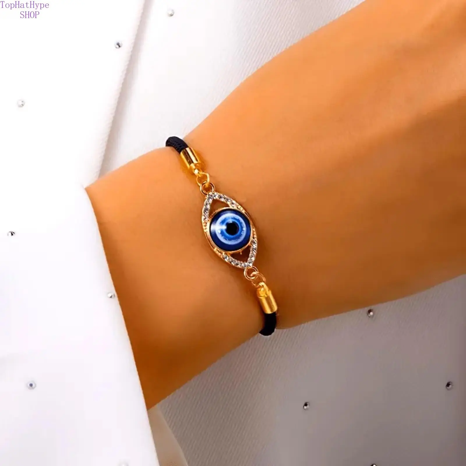 Women’s Turkish‑Style Evil Eye Enamel Protection Charm Bracelet, Adjustable Cord Bangle, Lightweight Stackable Spiritual Jewelry for Daily Casual Wear & Birthday Gift‑Giving