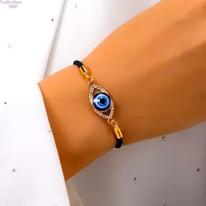 Women’s Turkish‑Style Evil Eye Enamel Protection Charm Bracelet, Adjustable Cord Bangle, Lightweight Stackable Spiritual Jewelry for Daily Casual Wear & Birthday Gift‑Giving