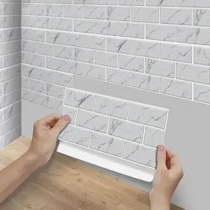 6/12/24/48 PCS FG Retro Tile Stickers White Marble Pattern PVC Crystal Film Self-Adhesive Waterproof Oil-Proof Splashback for Kitchen Bathroom Floor Tile Wood Home Decoration