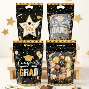 25Pcs Resealable Ziplock Graduation Party Favor Bags Congrats Grad Plastic Treat Bags with Handles Goodie Candy Bags for Graduation Season Theme Party Gift Wrapping Supplies for Graduation Party Favors Supplies, Assorted Pack of 2 Styles