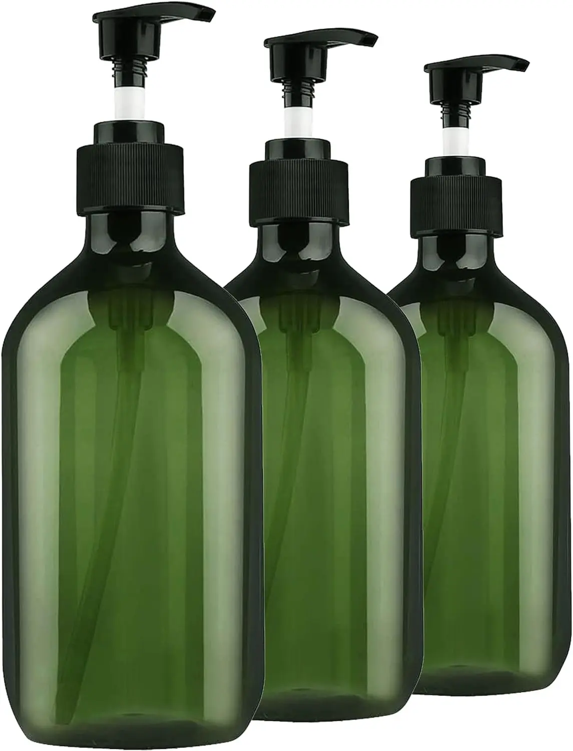 Empty Plastic Bottles with Pump Dispenser and 6pcs Labels Included, Refillable Travel Containers for Hand sanitizer Shampoo Lotion, etc - No BPA/Paraben, 500ml/16.9oz (3 Pack(Green))